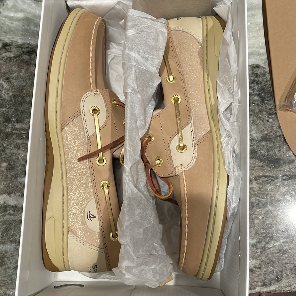 Sperry Bluefish Linen/Gold Suede